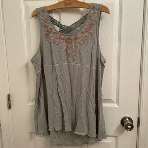 Kelly Renee Gray Embroidered Sleeveless Cross Back Tank Top size XL